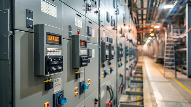 Industrial power supply control panels in a facility