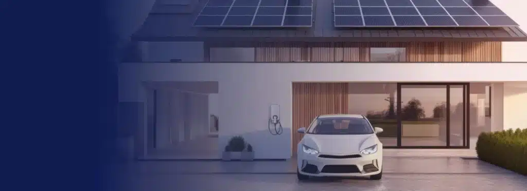 Powerhouse solutions for sustainable living - solar panels powering a home and an electric vehicle